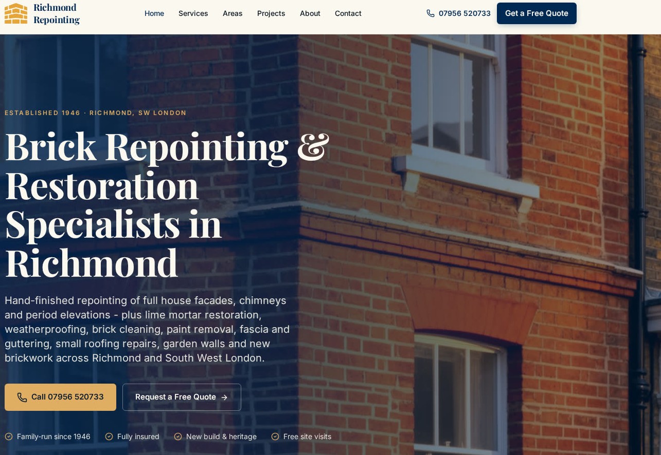 Richmond Repointing website built by Invictus Digital